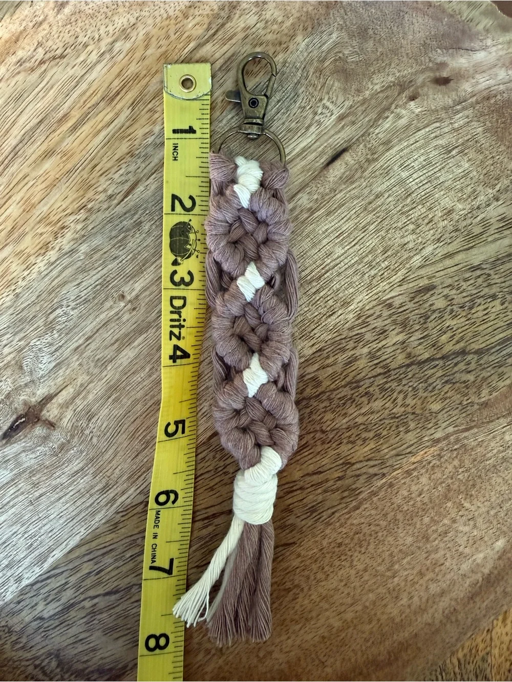 Macrame Keychain Handmade Boho, Bag Charm, Mink and White